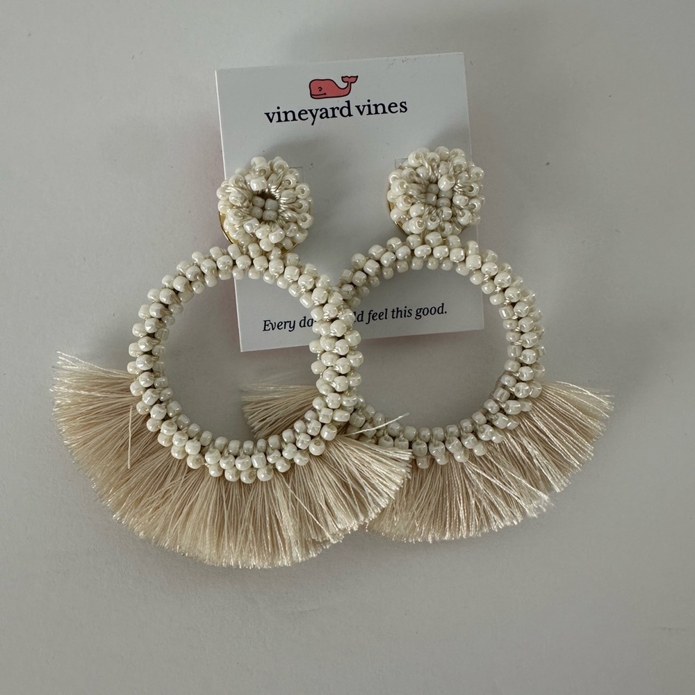 Vineyard Vines Cream Beaded Hoop Earrings